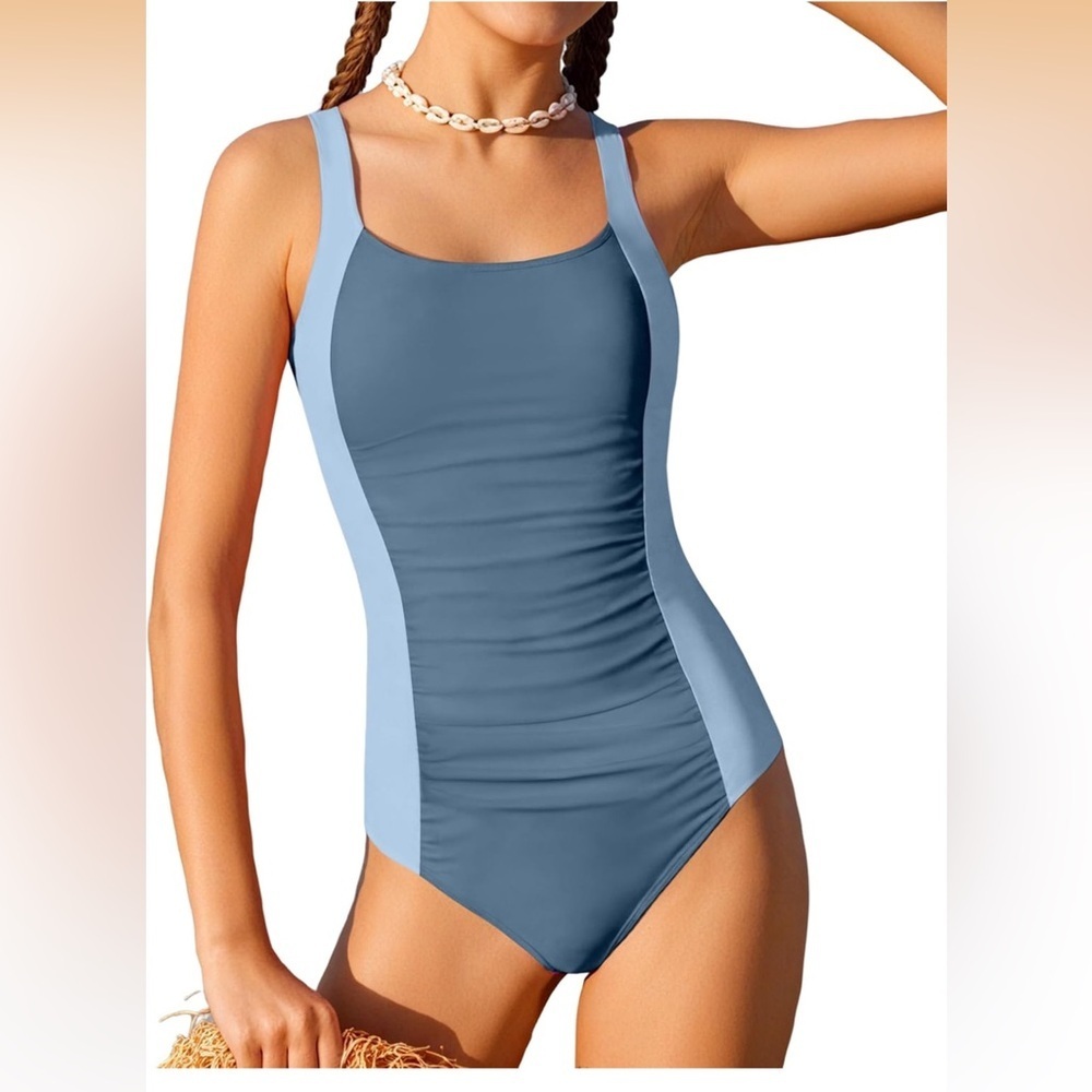 Girl One Piece Solid Color Swimsuit Adjustable Straps Padded 11-12 Y 833-11